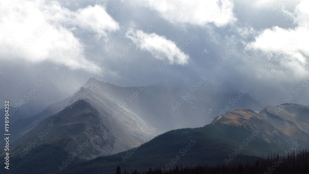 Rain Storm Over Peaks, Jasper National Park, Alberta