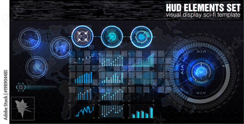 HUD UI. Abstract virtual graphic touch user interface. Infographic. Vector science abstract.  Vector illustration. Futuristic user interface.Graphic display control the pallet rocket. Sky-fi HUD.