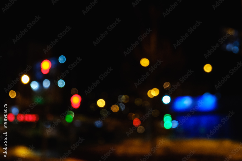 Night bokeh light in big city, abstract blur background.