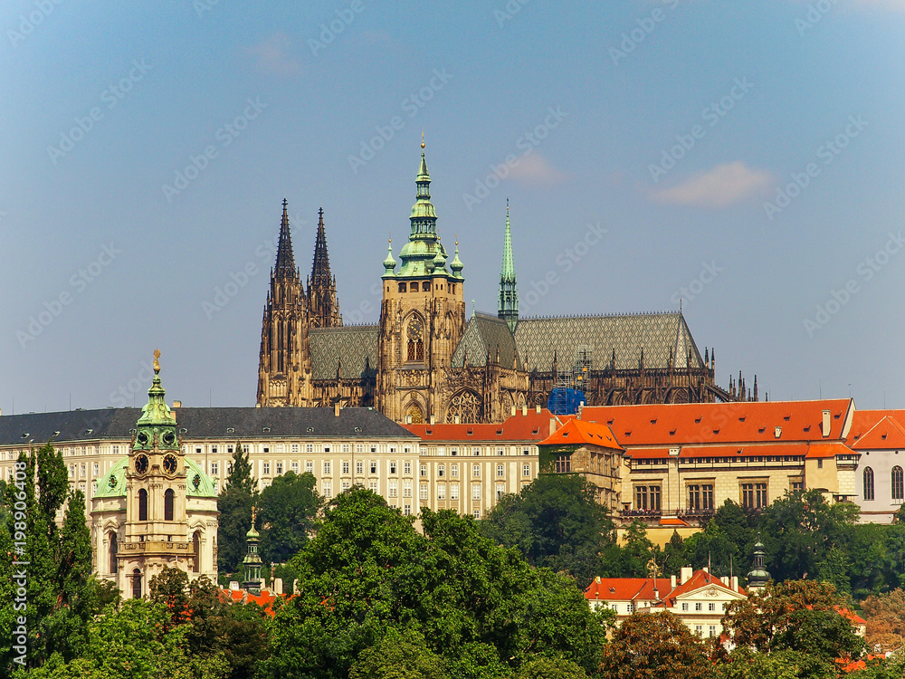 Naklejka premium Cityscape with The Prague Castle and The Saint Vitus Cathedral in Prague, Czech Republic