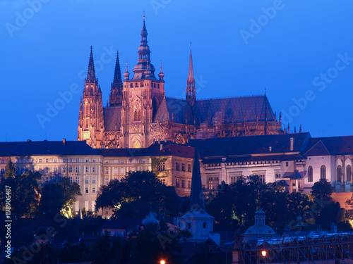 Cityscape with The Prague Castle and The Saint Vitus Cathedral in Prague, Czech Republic