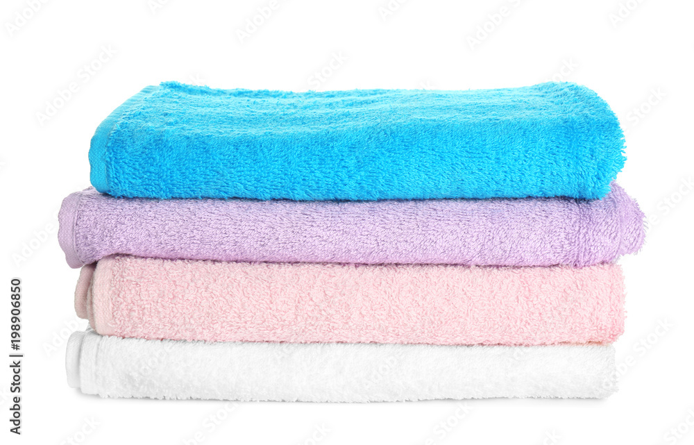 Stack of clean towels on white background. Laundry day Stack of clean towels on white background. Laundry day