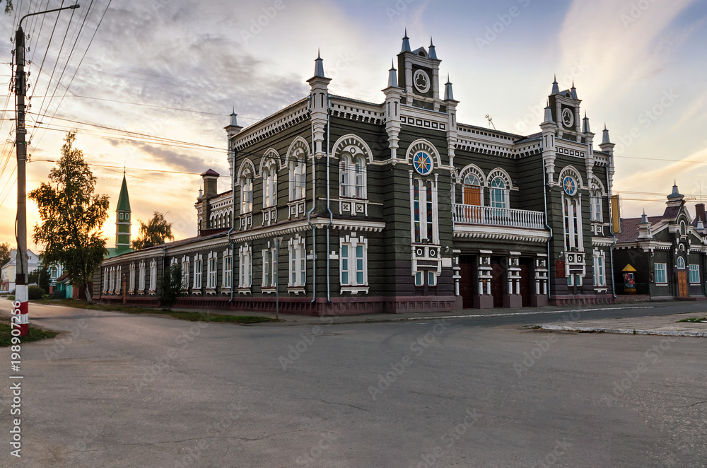 The ancient building of the drama theatre at sunset, Dimitrovgrad, Ulyanovsk region, Russia