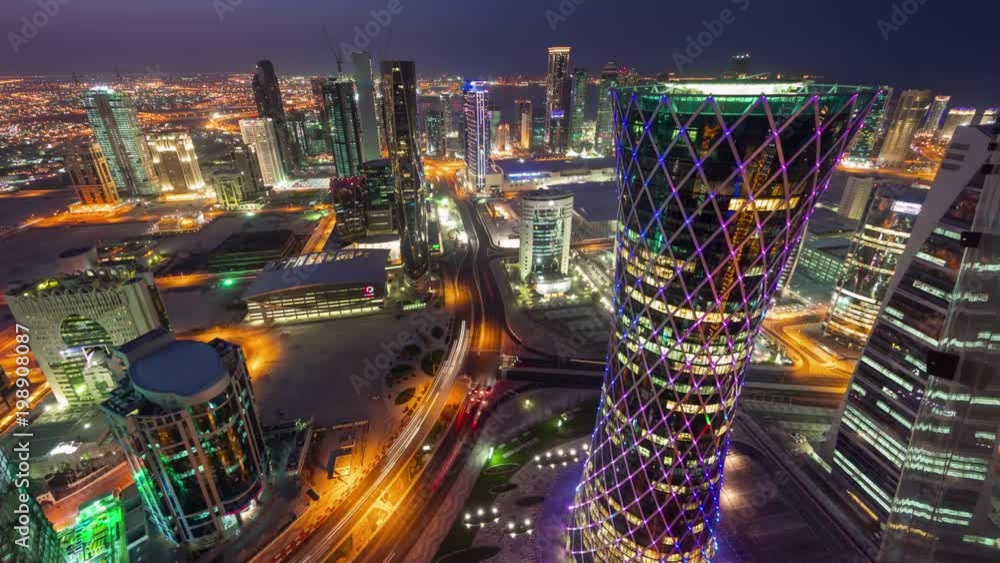custom made wallpaper toronto digitalnight illuminated doha city rooftop traffic streets panorama 4k timelapse qatar