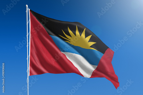 Antigua and Barbuda flag on a clear blue sky day