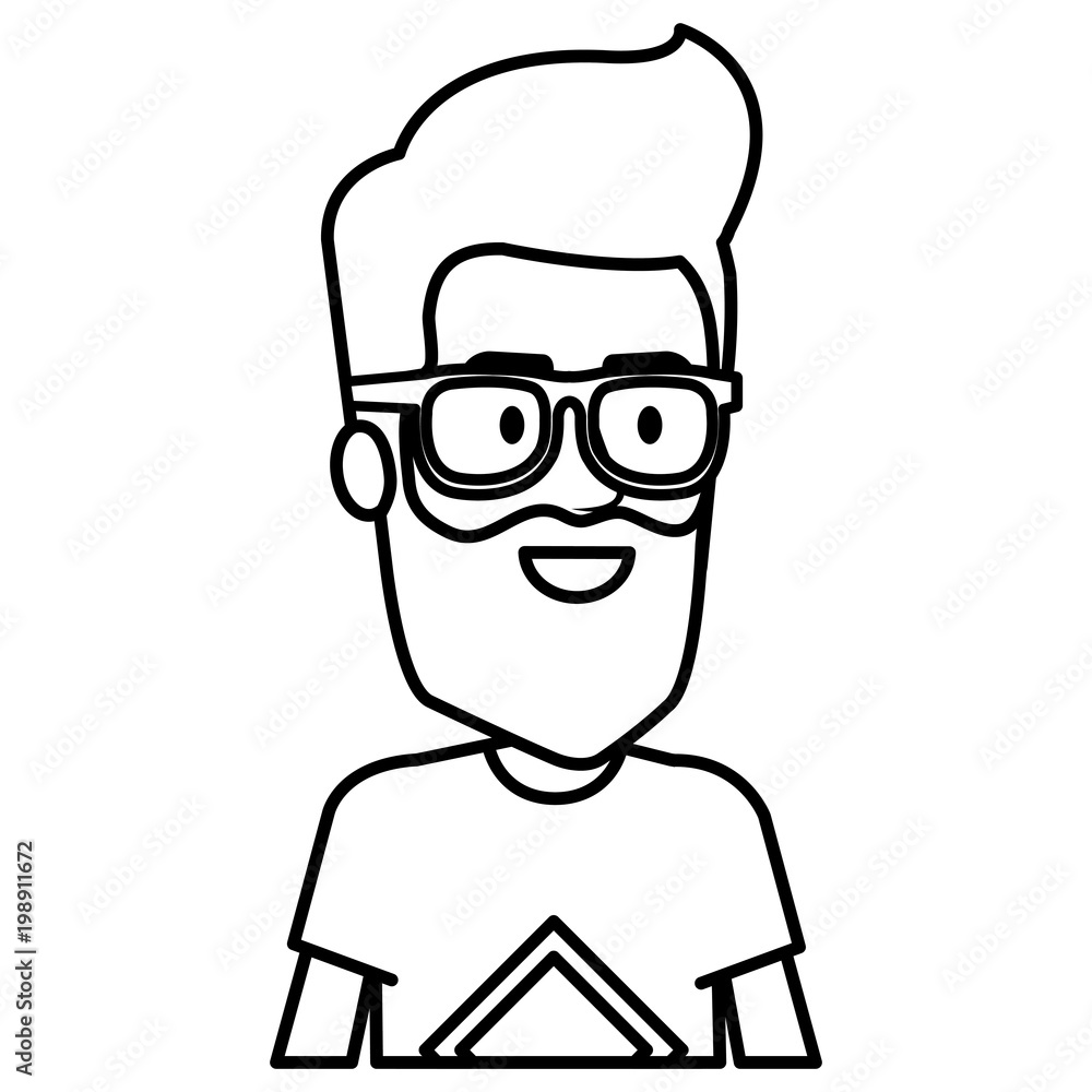 young man hipster style avatar character vector illustration design