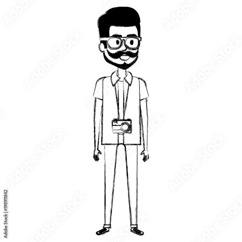 young man hipster style avatar character vector illustration design