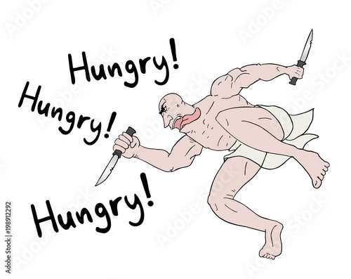 Crazy hungry man draw