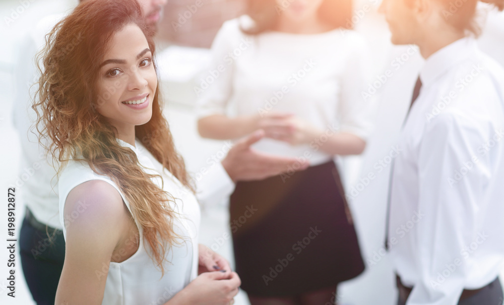Executive business woman with colleagues. Executive business woman with colleagues.