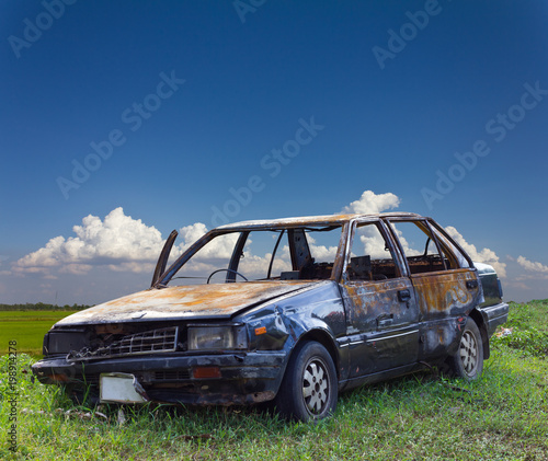Burnt car in rural Thailand.