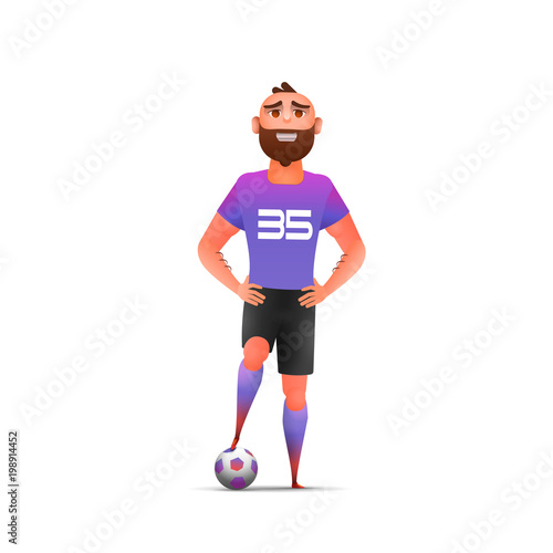Soccer. Cool vector soccer football player standing full length, isolated. Soccer player in uniforms standing with ball. Sport professional career