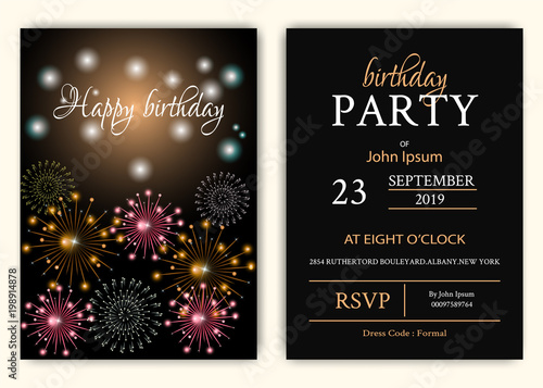 Happy birthday background with  sparkle color fireworks.