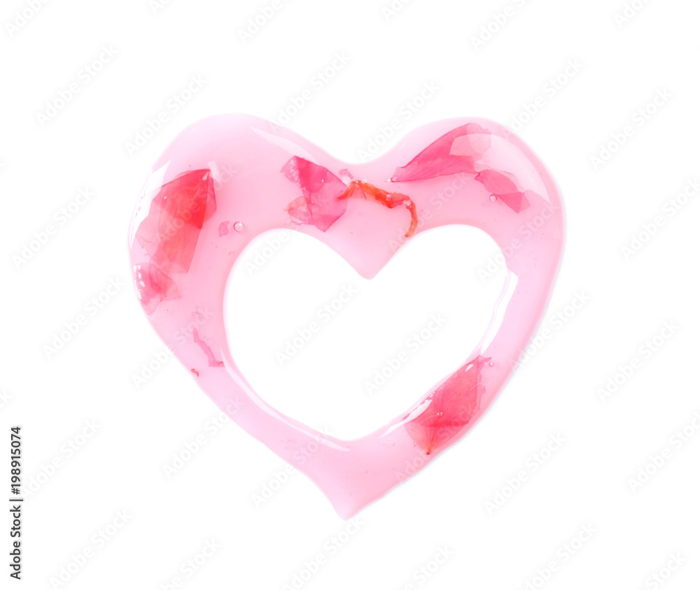 Heart shape made of sweet jam on white background