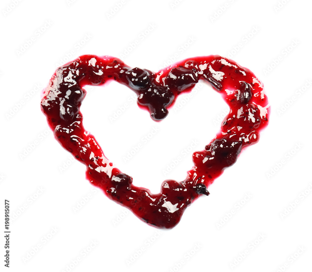Heart shape made of sweet jam on white background Heart shape made of sweet jam on white background
