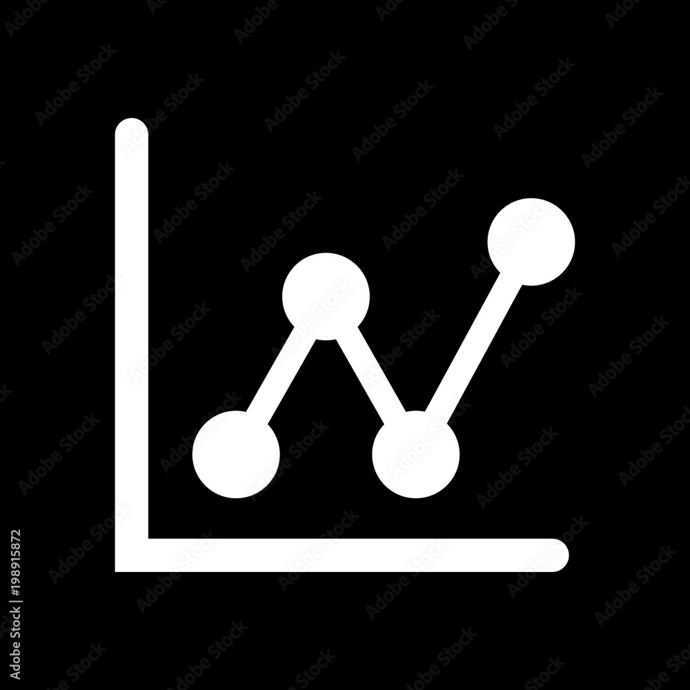 Growing graph line icon. White icon on black background. Inversion Growing graph line icon. White icon on black background. Inversion