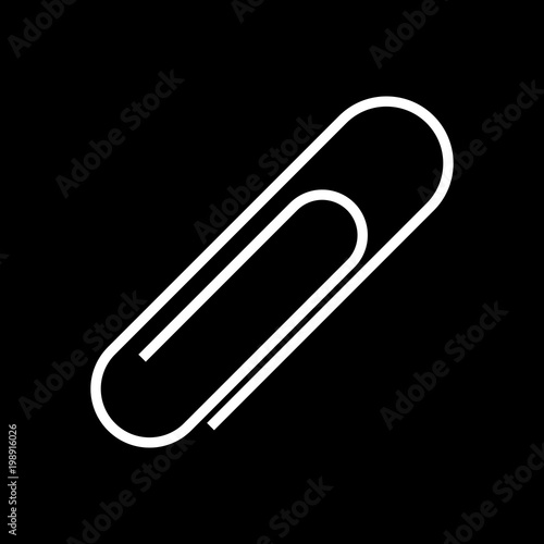 Paper clip icon. White icon on black background. Inversion
