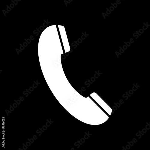 Telephone receiver icon. White icon on black background. Inversion