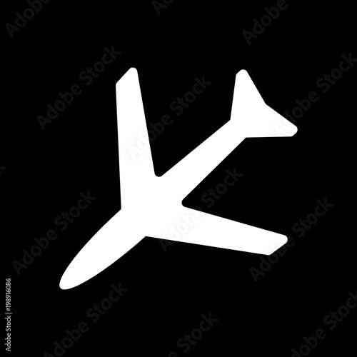 Plane icon. White icon on black background. Inversion