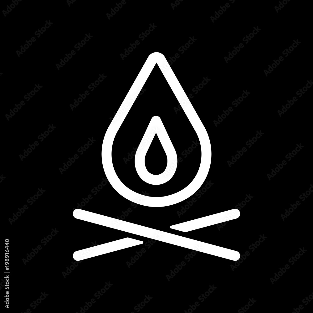 fire flame. simple silhouette. White icon on black background. Inversion fire flame. simple silhouette. White icon on black background. Inversion