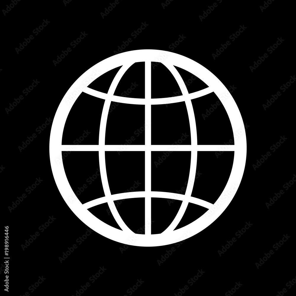 globe, planet. simple silhouette. White icon on black background. Inversion globe, planet. simple silhouette. White icon on black background. Inversion