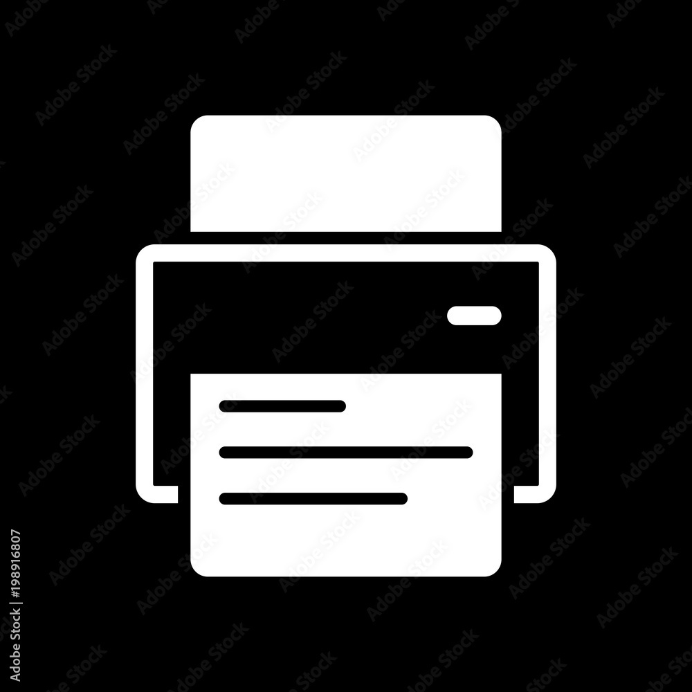 printer and paper. White icon on black background. Inversion printer and paper. White icon on black background. Inversion