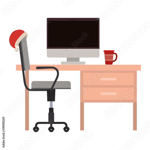 office workplace with christmas decoration