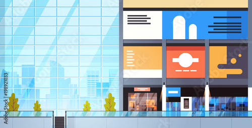 Luxury Shopping Mall Interior Empty Big Urban Retail Store Flat Vector Illustration