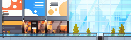 Modern Empty Shopping Center Interior Of Big Urban Retail Store Horizontal Banner Flat Vector Illustration