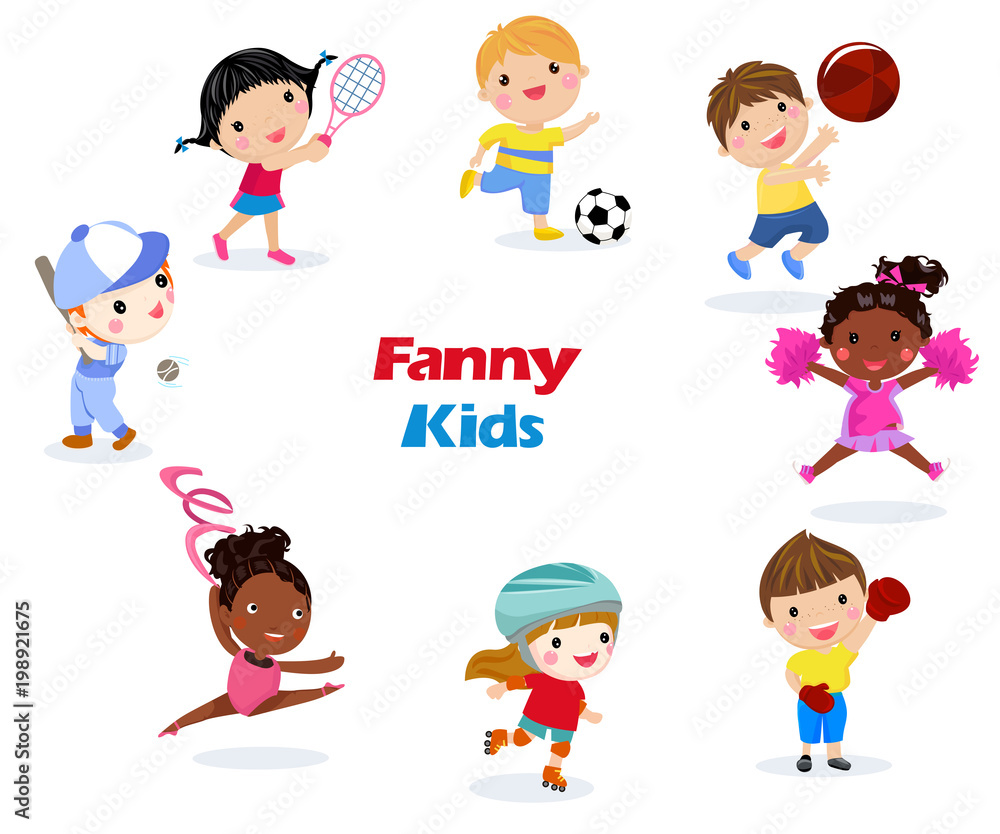 Boys and girls playing sports illustration Boys and girls playing sports illustration