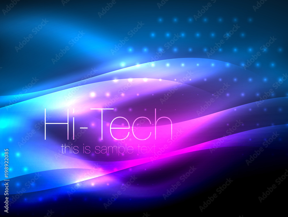 Obraz premium Glittering neon glowin wave, techno modern art abstract background, magical shiny template