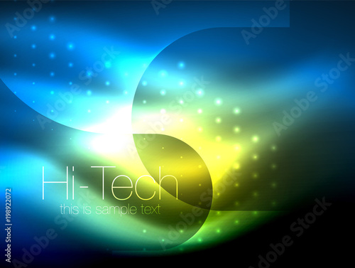 Glittering neon glowin wave, techno modern art abstract background, magical shiny template