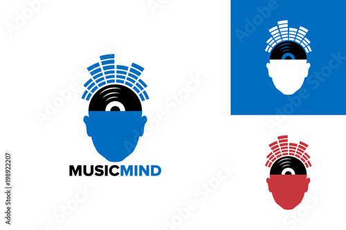 Music Mind Logo Template Design Vector, Emblem, Design Concept, Creative Symbol, Icon