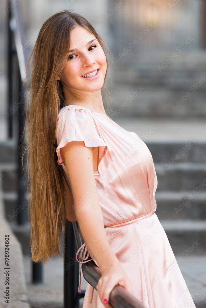 close-up portrait of sexy positive woman in  dress