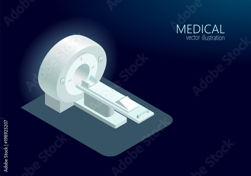 MRI computed tomography concept magnetic resonance imaging scanner vector illustration isometric flat 3d blue glowing color