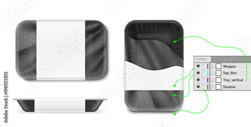 Set of horizontal tray container. Vector illustration isolated on white background. Layered template file easy to use for your design, promo, adv. EPS10