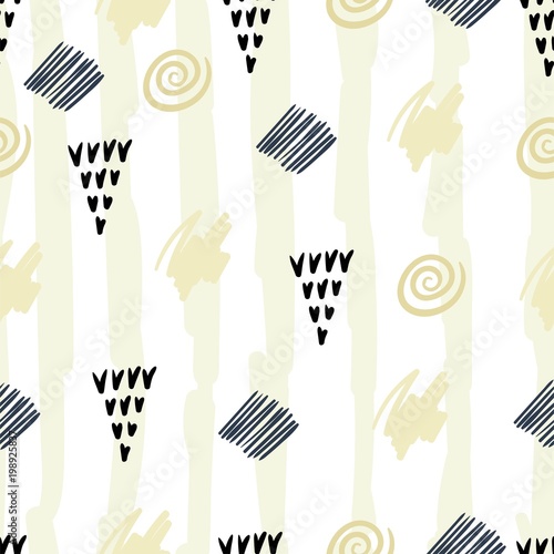 Abstract background with hand drawn textures, memphis style. Seamless pattern. Wabi sabi minimal Japanese design. Universal card, pastel colors. Retro design, fashion art with stripes