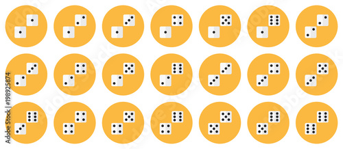 Pairs of white dices vector flat icon set