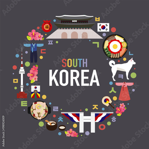 Korean traditional objects and landmarks. vector flat design illustration set 