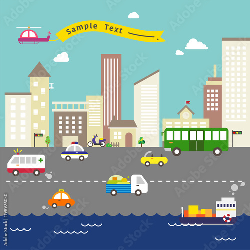 The varied vehicles of the city. vector flat design illustration set 