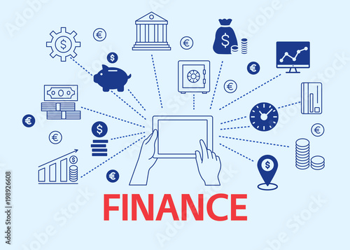 Finance poster with outline icons set