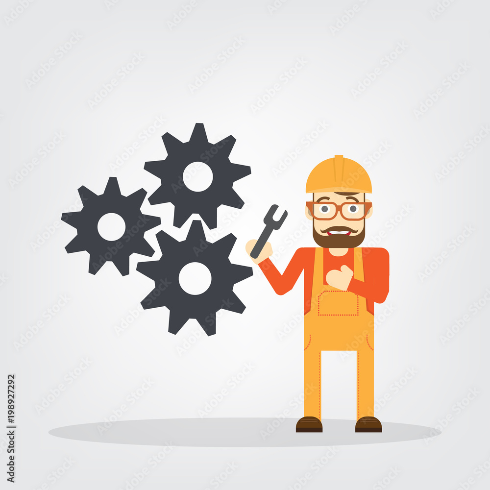 engineer hold tool with gear on white background engineer hold tool with gear on white background