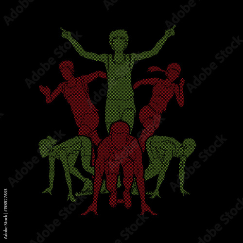 Marathon runner, Start running , Group of people running action designed using dots pixels graphic vector