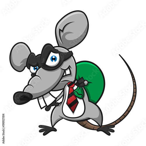 Mouse Using Mask as a Thief, stealing money on the sac cartoon vector
