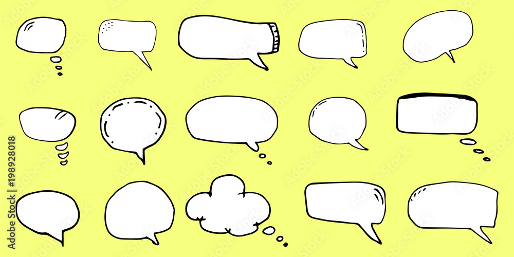 Vector set of hand drawn speech bubbles. Doodle Style Collection. Sketch. Vector set of hand drawn speech bubbles. Doodle Style Collection. Sketch.