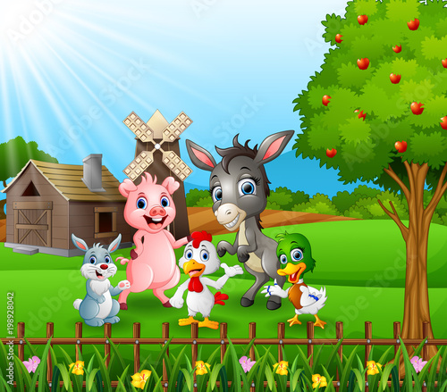 Fototapeta Naklejka Na Ścianę i Meble -  Farm background with happy animals