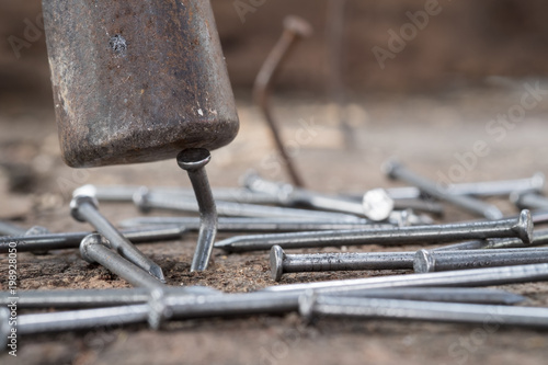 Hammer and nails Close Up.