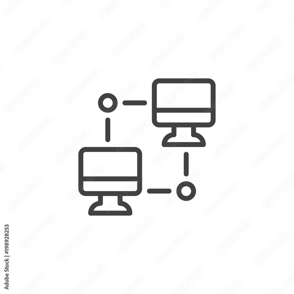 Networking PC outline icon. linear style sign for mobile concept and web design. Computer sync simple line vector icon. p2p symbol, logo illustration. Pixel perfect vector graphics Networking PC outline icon. linear style sign for mobile concept and web design. Computer sync simple line vector icon. p2p symbol, logo illustration. Pixel perfect vector graphics