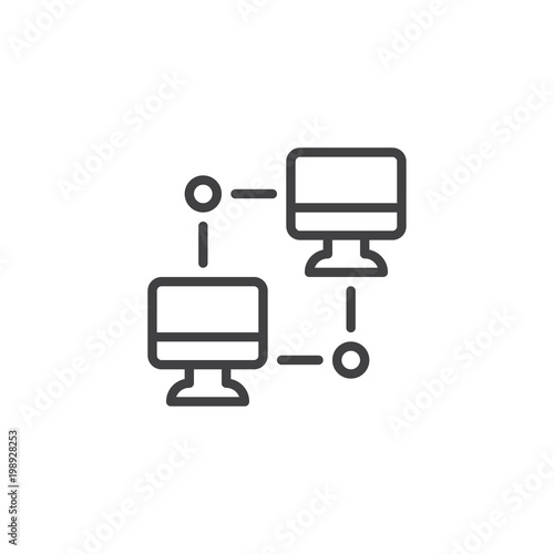 Networking PC outline icon. linear style sign for mobile concept and web design. Computer sync simple line vector icon. p2p symbol, logo illustration. Pixel perfect vector graphics
