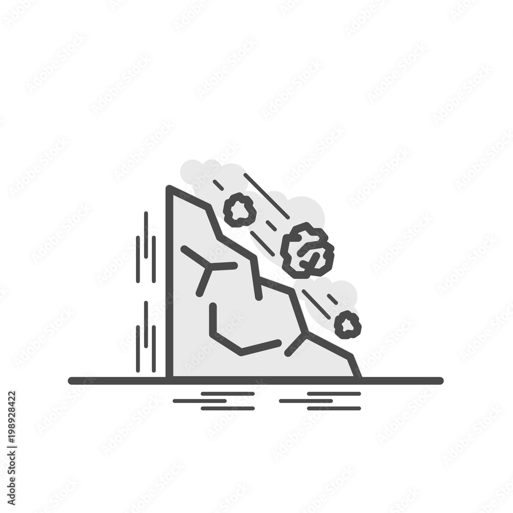 Falling rocks, Vector illustration of flat and thin line icons for Natural Disaster