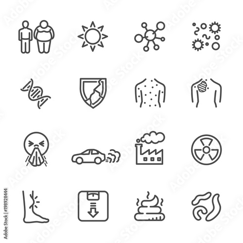 Cause of Cancer , Medical and healthcare icons set, Vector line icons  q q